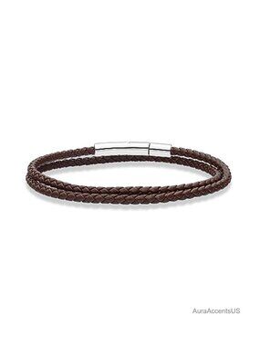 Genuine Italian Leather Double Wrap Bracelet Stainless Steel Clasp